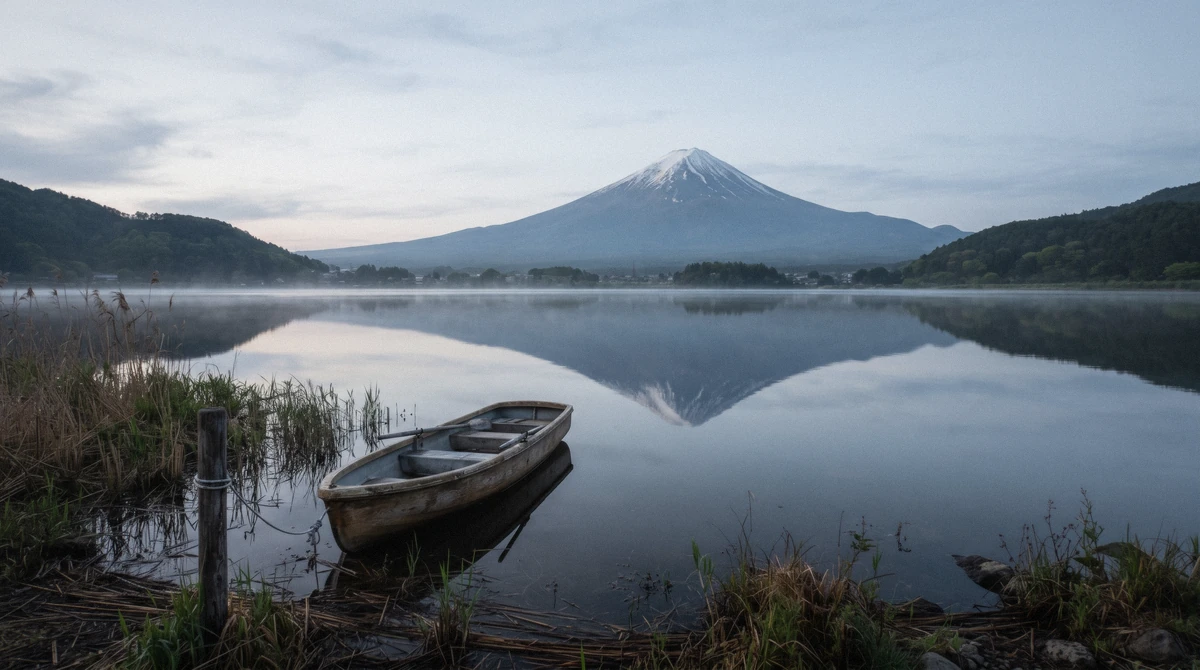 Lake Kawaguchi shoreline with Mount Fuji reflected on a calm morning, the destination travelers reach after learning how to get to Kawaguchiko from Tokyo